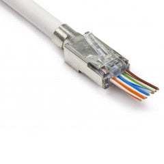 Platinum Tools EZ-RJ45 Shielded Cat6 Crimp Plugs (Cat5e Compatible), external ground, Slide Through Wires, 10 Pieces Clamshell