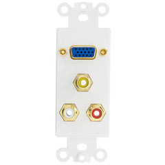 Decora Wall Plate Insert, White, 1 VGA Coupler and 3 RCA Couplers (Red/White/Yellow), HD15 Female and RCA Female