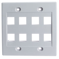 Keystone Wall Plate, White, 8 Port, Dual Gang