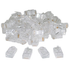 8P8C RJ45 Crimp Connectors for Solid and Stranded Cable, 100 Pieces