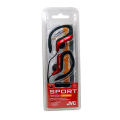 JVC Sport Stereo Headphones w/ inline Mic and controls, Red, Adjustable Ear Clip, 1.2 meter cord with 3.5 mm stereo male end
