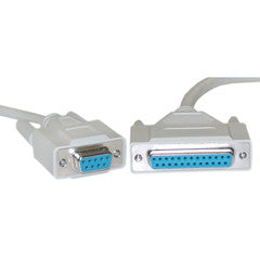 Null Modem Cable, DB9 Female to DB25 Female,  8 Conductor, 10 foot