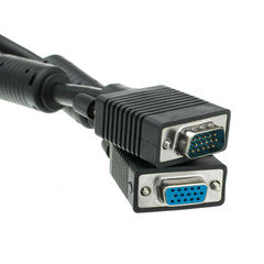 SVGA Extension Cable with Ferrites, Black, HD15 Male to HD15 Female, Coaxial Construction, Double Shielded, 15 foot