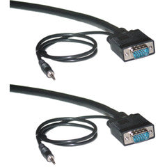 Shielded SVGA Cable with 3.5mm Audio, Black, HD15 Male, Coaxial Construction, Double Shielded, 10 foot