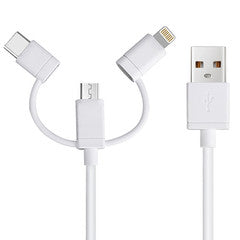 USB Type A Male to Micro-B Male + Lightning Male, + Type C Male, 1 meter