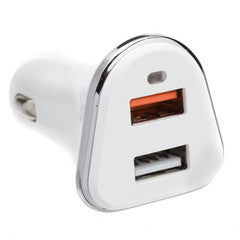 2 Port USB Car Charger, 2 x USB A, 5V 3A, Cigarette Lighter Plug, features Quick Charge v3.0