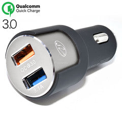 2 Port USB Car Charger, 3.1A total. Cigarette Lighter Plug, features 1 port Qualcomm Quick Charge v3.0