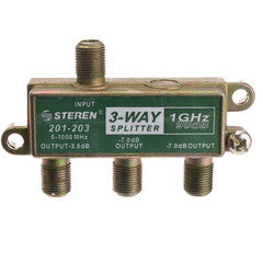 F-pin Coaxial Splitter, 3 Way, 1 GHz 90 dB