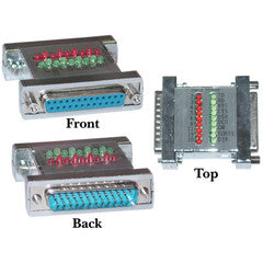 Serial Check Tester With Green and Red LEDs, DB25 Male to DB25 Female