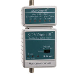 SOHOtest-E Network/Phone/TV Cable Tester, Tests Cat5e, Cat6, Cat6a, Coaxial and Telephone runs for Continuity and Wiring Map