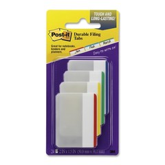 3M Post-it Durable Filing Tabs, Blue, Green, Red, Yellow 2 in x 1.5 in, 6/Tabs/per/color,4/colors pk