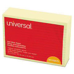 Universal Self-Stick Note Pads, Lined, 4 x 6, Yellow, 100-Sheet, 12/Pack