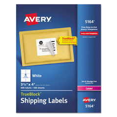 Avery TrueBlock Shipping Labels, Sure Feed Technology, Permanent Adhesive, 3-1/3 x 4 inch, 600 Labels (5164)