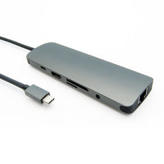 USB3.1 type C to USB3.0(3 ports), HDMI, RJ45, 3.5mm  jack, card reader, USB C Female