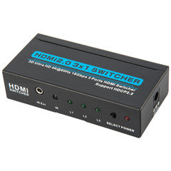 2.0 HDMI Switch, 3 way, 3x1, HDMI High Speed with Ethernet, 4K@60Hz, HDCP2.2, Metal Housing