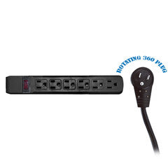 Surge Protector, Flat Rotating Plug, 6 Outlet, Black Horizontal Outlets, Plastic, Power Cord 10 foot