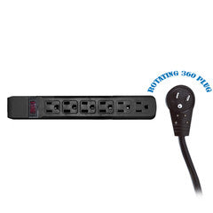 Surge Protector, Flat Rotating Plug, 6 Outlet, Black Horizontal Outlets, Plastic, Power Cord 4 foot