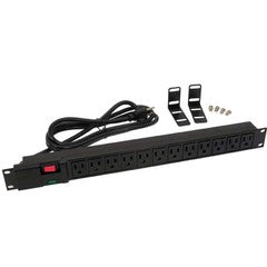 19 inch 1U Rackmount 12-Outlet Power Distribution Unit (PDU), Power Strip (Plastic Case), 15A with 6ft Power Cord