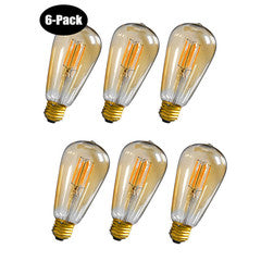 3.5 Watt (25W Equiv.) Warm (2200k) Edison Style, Dimmable LED Filament Bulb, E26, 6-pack