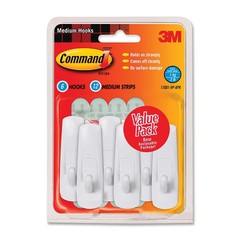 3M Brand, Command Utility Hook, Medium, Value Pack, 6 hooks and 12 strips, white