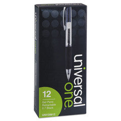 Universal Comfort Grip Retractable Gel Pen, 0.7mm, Black Ink, Smoke Barrel, 12/pack - UNV39912