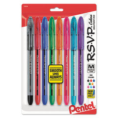 Pentel R.S.V.P. Stick Ballpoint Pen, Medium 1mm, Assorted Ink + Barrel, 8/Pack