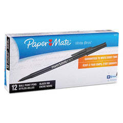 PaperMate Write Bros. Stick Ballpoint Pen, Medium 1mm, Black Ink + Barrel, Dozen
