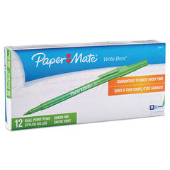 PaperMate Write Bros. Stick Ballpoint Pen, Medium 1mm, Green Ink + Barrel, Dozen
