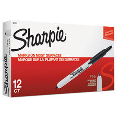 Sharpie Retractable Permanent Marker, Fine Bullet Tip, Black, 12/pack