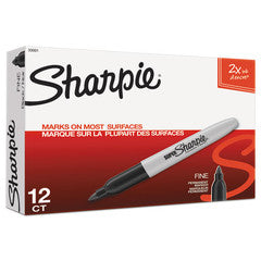 Sharpie Super Permanent Marker, Fine Bullet Tip, Black, 12/Pack