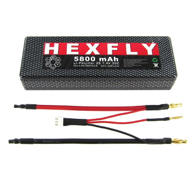 Redcat Racing HX-580030C-NoCon Hexfly 5800 LIPO Battery - 7.4V 2S 30C with No Connector ***MUST USE A LIPO SPECIFIC CHARGER***  