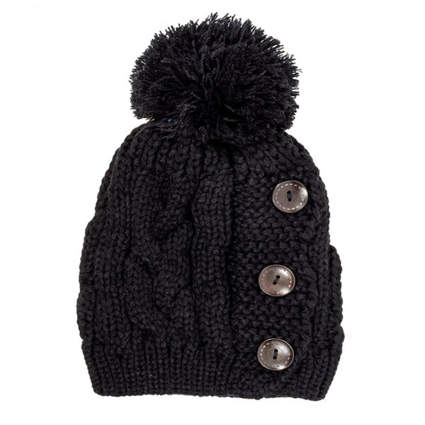 Black Paula Knitted Pom Beanie