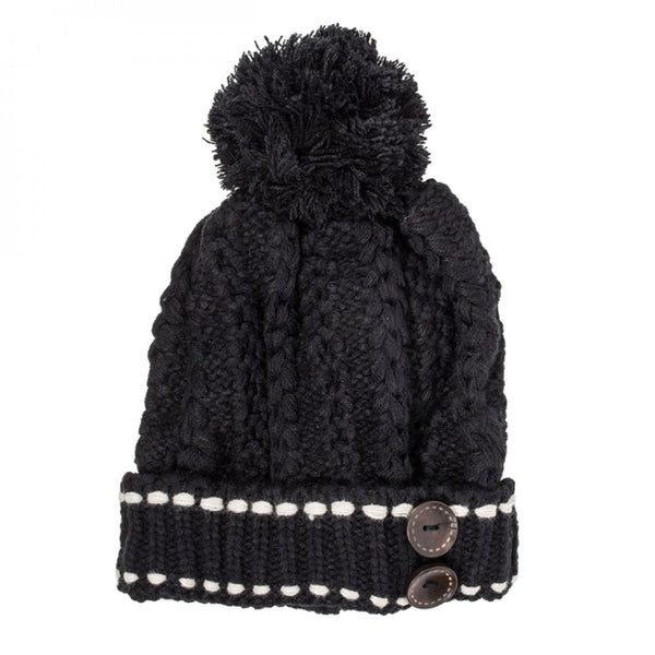 Black Michelle Knitted White Stitch Beanie