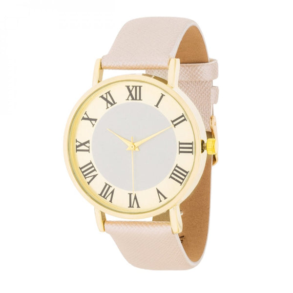 Gold Classic Watch With Champagne Leather Strap
