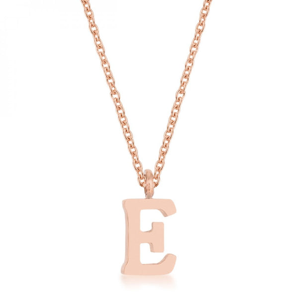 Elaina Rose Gold Stainless Steel E Initial Necklace