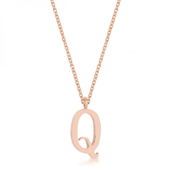 Elaina Rose Gold Stainless Steel Q Initial Necklace