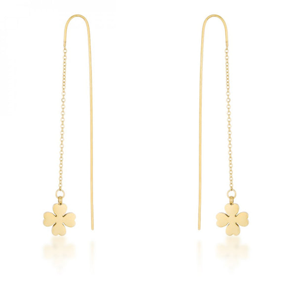 Patricia Gold Stainless Steel Clover Threaded Drop Earrings