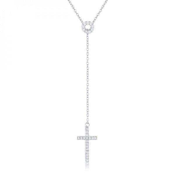 Miranda 0.3ct Cz Rhodium Classic Lariat Cross Necklace