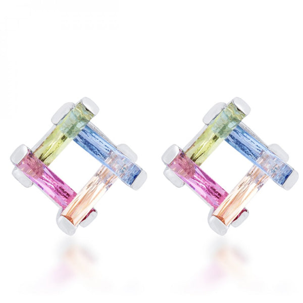 Myra 10ct Multicolor Cz Rhodium Stud Earrings