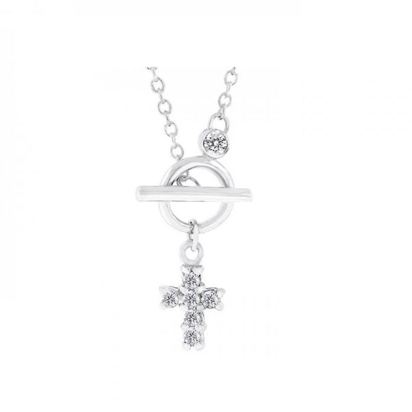 Perfect Faith Necklace With Prong Round Cut Clear Cz In Silver Tone
