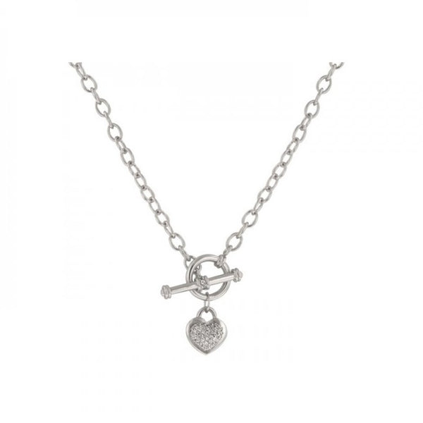 Speckled Heart Necklace With Heart Charm With Pave And Bezel Round Cut Clear Cz In Silver Tone