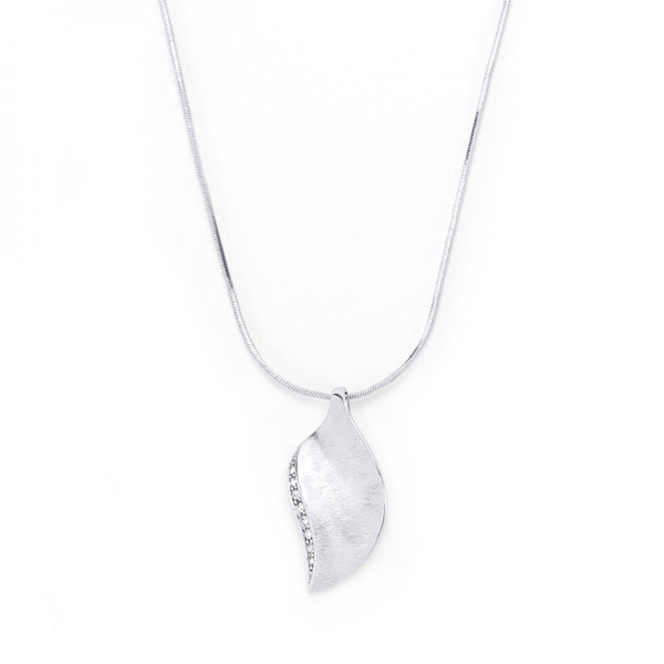 Silver Tone Crystal Leaf Necklace