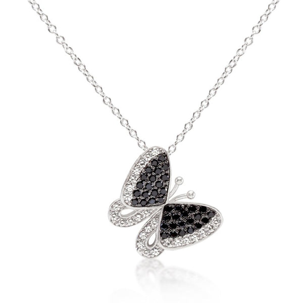Black And White Cz Butterfly Pendant