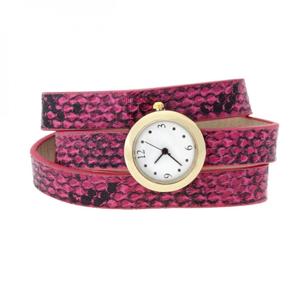 Pink Snakeskin Wrap Watch