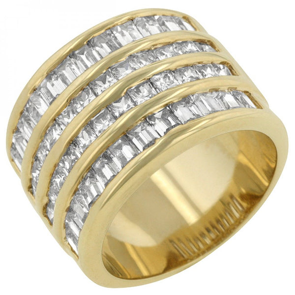 4 Row Gold Cubic Zirconia Cocktail Ring