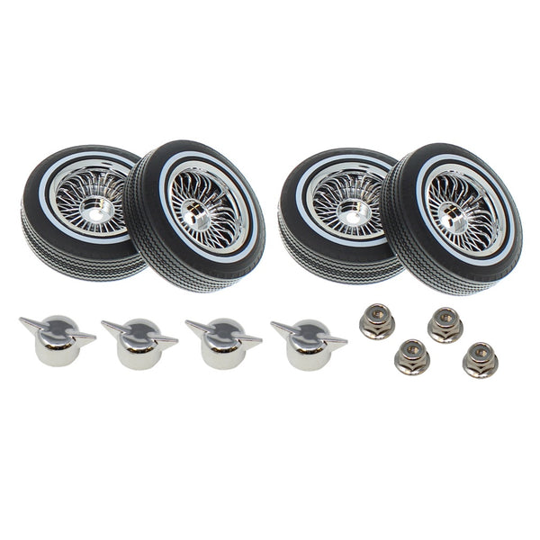 Redcat Racing RER13882 Whitewall Low Pro Tires and Wheels w/ Knock offs & Wheel nuts (Chrome)(Not Glued) (1Set)